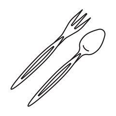 Line art icon a one pair of spoons and forks for apps or websites