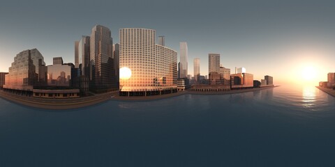 cityscape, HDRI, environment map , Round panorama, spherical panorama, equidistant projection, panorama 360, 3d rendering