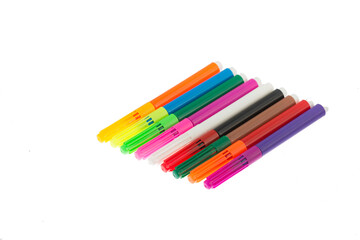 colorful markers isolated on white, space for text