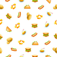 Seamless Pattern Abstract Elements Fast Food Vector Design Style Background Illustration
