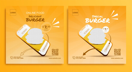 Delicious burger food online on mobile promotion