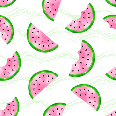 Pattern with watercolor textured watermelon