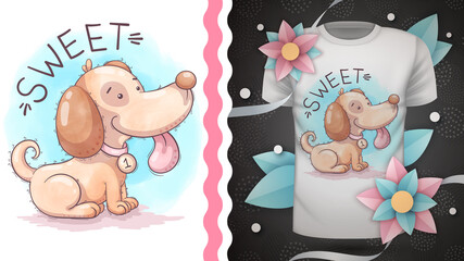 Dog childish cartoon character animal - idea for print t-shirt.