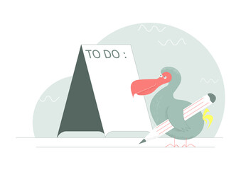 The dodo bird creating list of things to do. To do list concept. Flat vector. © norsob