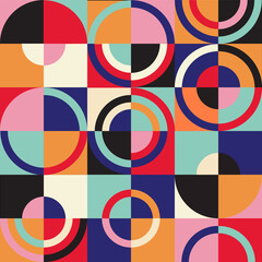 Mid-century geometric abstract pattern with simple shapes and beautiful color palette. Simple geometric pattern composition, best use in web design, business card, invitation, poster, textile print