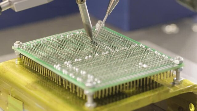 Electronic circuit board production. Automated Circut Board machine Produces Printed digital electronic board. Electronics contract manufacturing. Manufacture of electronic chips. High-tech