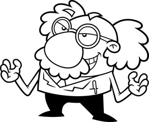 Evil Science Professor Cartoon Character Laughing. Vector Hand Drawn Illustration Isolated On Transparent Background