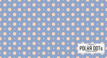 Dots pattern vector. Polka dot background. Blue seamlles polka dots abstract background. Dot pattern print. Panorama view. Vector illustration