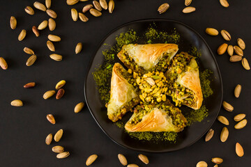 Traditional Turkish Pastry Dessert is Pistachio Baklava;