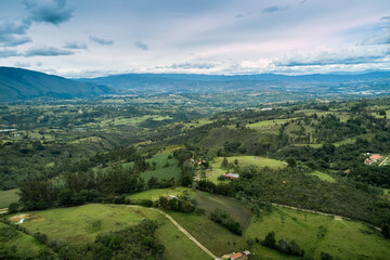Fototapeta na wymiar View from a drone of a country landscape in the department of Boyaca. Colombia