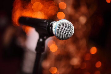 microphone close-up on the background of a nightclub or karaoke