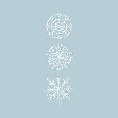 Delicate line art lace snowflakes vector clipart set. Whimsy holly Christmas abstract modern doodle boho festive card. Seasonal winter holidays linear geometric graphic design