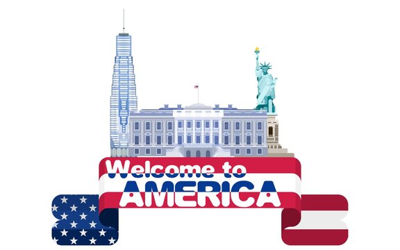 white house statue welcome to america. logo vector