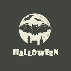 illustration of halloween bats and moon isolated on black background