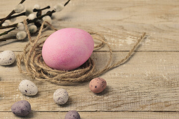 painted easter eggs on a wooden background
