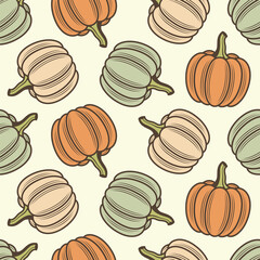 seamless pattern of vegetable pumpkins isolated on green background