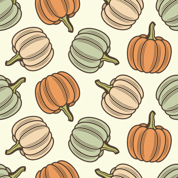 seamless pattern of vegetable pumpkins isolated on green background