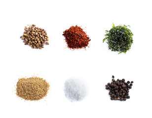 Set of spices isolated on white background