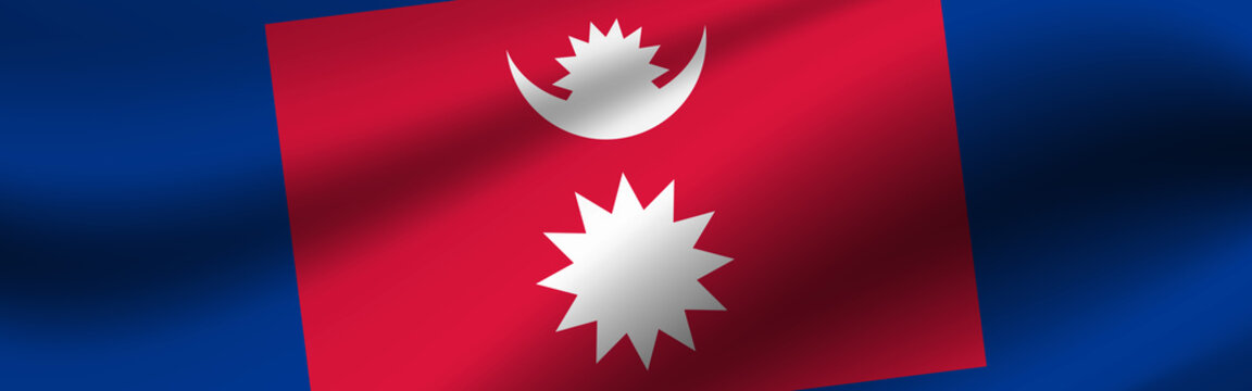 Banner with the flag of Nepal. Fabric texture of the flag of Nepal