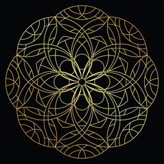 Round ornament golden line art mandala. Luxury metallic illustration