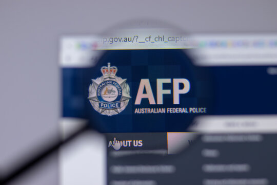 New York, USA - 26 April 2021: Australian Federal Police AFP company logo close-up on website page, Illustrative Editorial.