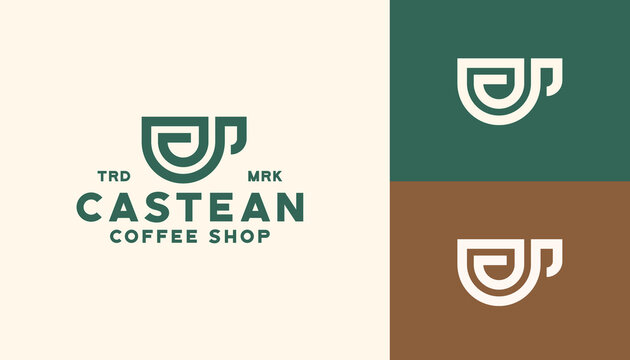 mug coffee shop monoline logo template vector