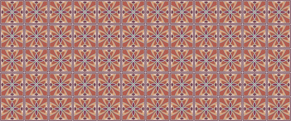 Geometric background square tiles with an abstract ethnic pattern in beige terracotta colors