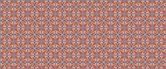 Geometric background square tiles with an abstract ethnic pattern in beige terracotta colors