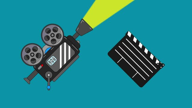 Film camera and clapperboard animation