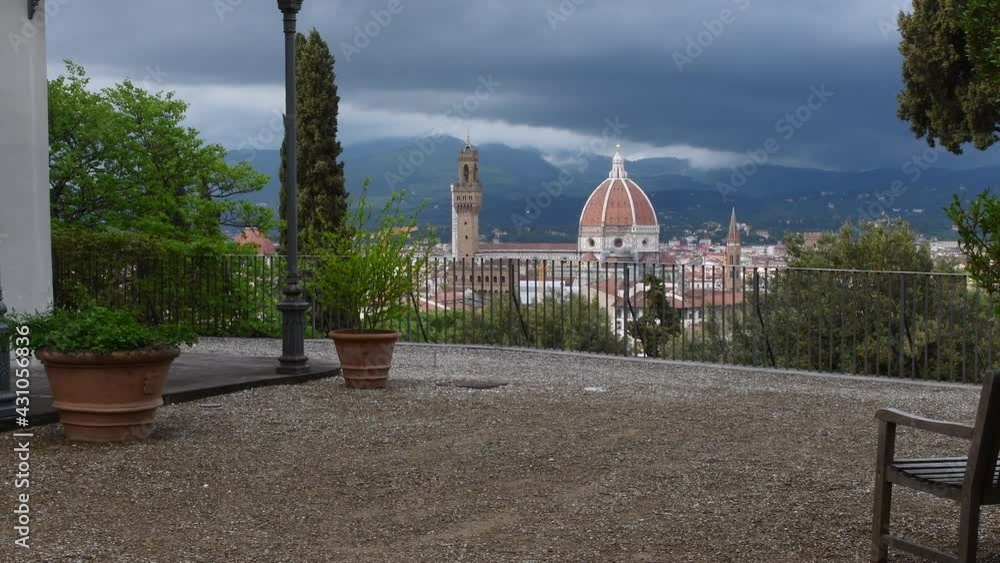 Wall mural cathedral of santa maria del fiore and palace of the town hall of florence seen from a terrace near 