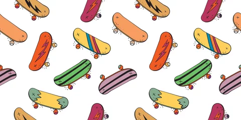 Fotobehang Skateboard Hand drawn skateboard element seamless pattern  © Deno