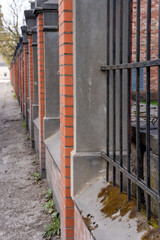 large brick yard with a metal lattice