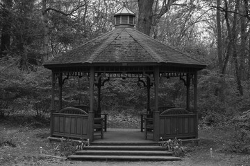 Black and White of a gazebo in the park