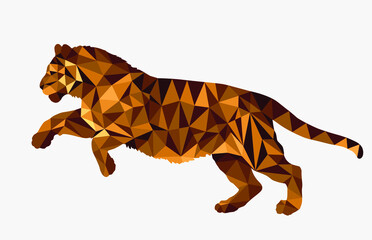 jumping tiger, isolated color image on a white background in the low poly style 