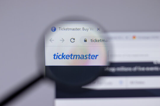 New York, USA - 26 April 2021: Ticketmaster company logo close-up on website page, Illustrative Editorial.