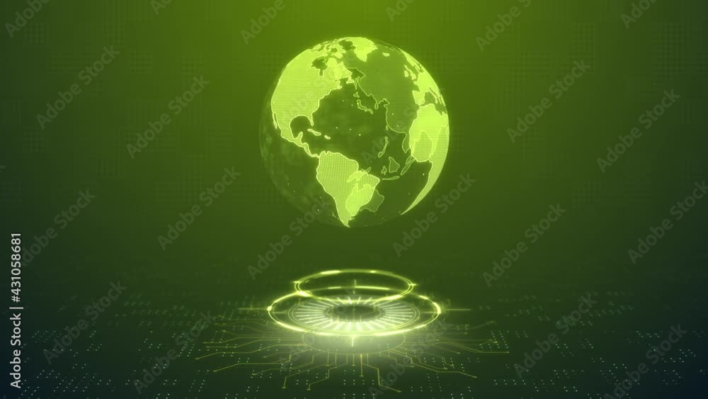 Poster futuristic animation of virtual technological planet earth. cyber digital globe world. abstract scie