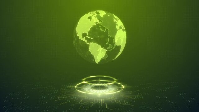 Futuristic animation of virtual technological planet Earth. Cyber digital globe world. abstract scientific big data network. Globalization. looped hi-tech background. HUD, FUI, GUI,UI virtual design