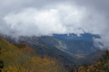 Mountain with morning clouds and mist