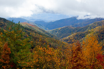 Mountain with morning clouds and mist
