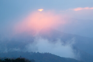 Misty Morning sunrise in the mountains