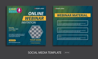 live webinar conference social media post template, with color green
