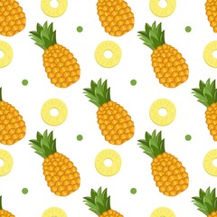Seamless pattern from pineapple on a white background. Organic fruits. Cartoon style. Vector illustration