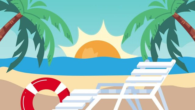 summer time animation with chair on the beach scene