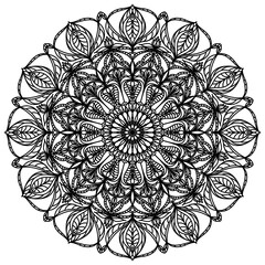Black mandala on white background. Vector circular illustration. Template for tattooing, henna painting and coloring. Decorative ethnic element. Psychedelic	