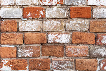 old red brick wall close-up, vintage background