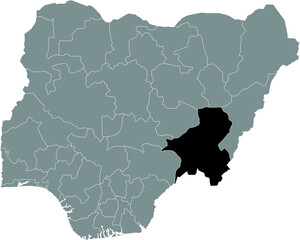 Black highlighted location map of the Nigerian Taraba state inside gray map of the Republic of Nigeria