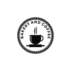 bakery and coffee circle badge coffee cup and rolling vector logo design