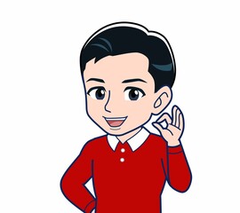 赤い服を着た若い男性