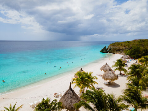  Cas Abou Beach on the caribbean island of Curacao, Playa Cas Abou in Curacao Caribbean tropical white beach with blue ocean