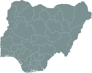 Gray vector map of the Federal Republic of Nigeria with white borders of its states